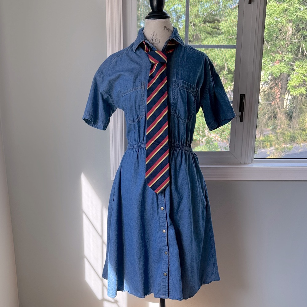 Vintage RTW Petites cotton denim shirt dress‎ full skirt EVC size Small